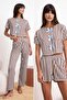 Brown 3-Piece Striped Ribbon Detailed Knitted Pajamas Set Thmss26Pt00068