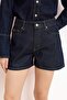 Koyu Mavi Raw Yüksek Bel City Boy Denim Şort TWOSS23SR00199 - 3
