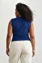 Indigo High Neck Gathered Detailed Sleeveless Knitted Plus Size Blouse Tbbss26Af00065 - 3