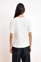 Ecru Regular/Normal Fit Short Sleeve Accessory Detailed Tok 100% Cotton Knitted T-Shirt Twoss26Ts00086 - 4