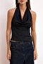 Black Fitted/Bodycon Halter Neck Sleeveless Polyamide Knitted Blouse Twoss26Bz00463 - 3