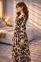 Women's Leopard Print Guiped Belted Wrapped Fabric Dress - 2