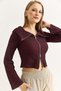 Women's double zipper madonna collar ruffle blouse - burgundy - 2