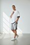 Men's White Vertical Printed Oversize T-shirt Set with Shorts - 2