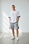 Men's White Vertical Printed Oversize T-shirt Set with Shorts