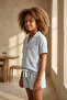 Girl's Mediterranean Pocketed Shorts Pajama Set Blue - 2