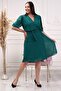 Women's Green Double Breasted Collar Midi Length Plus Size Chiffon Dress Nb8062 - 3