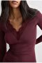 Women's Lace Ultra Lightweight Modal Cashmere Blend Blouse - Burgundy - 3