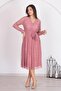 Women's Dusty Rose Belted Double Breasted Collar Lined Lace Dress Rssn31 - 6