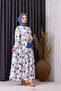 women's linen print islamic dress SMS002 - Blue - 3