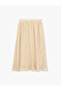 Viscose Fabric Pleated Detailed Bell Cut Midi Skirt with Pockets - 3