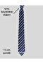 Navy Blue White Blue Striped 7.5 cm Wide Silk Tie - 4
