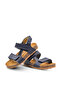 Zoey Double Velcro Leather Unisex Kids Sandals Navy Blue - 4