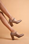 Women's Genuine Leather Strappy Heeled Shoes Stone - 2