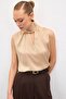 Satin Blouse with Collar Detail - Beige - 7