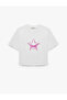 Cotton Short Sleeve Crew Neck Star Printed Crop T-Shirt - 3