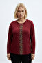 Women's Plus Size Crew Neck Long Sleeve Stone Detailed Stretchy Blouse