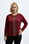 Women's Plus Size Crew Neck Long Sleeve Stone Detailed Stretchy Blouse - 2