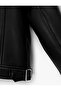 Long Sleeve Zippered Pocket Double Breasted Collar Faux Leather Biker Jacket - 6