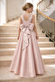 Girl's Powder Color Shiny Satin Fabric Long Evening Dress with Bow on the Back