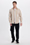 Men's Relax Fit Comfortable Cut Sports Collar Striped Lumberjack Shirt - 5