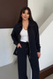 Oversized zippered waist tie polo collar modal women's set 1196 black - premium series - 5