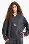 Oversize Wide Fit Stand Collar Zippered Printed Fleece Sweatshirt Y2649Az24Wn - 3