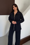 Oversized zippered waist tie polo collar modal women's set 1196 black - premium series - 3
