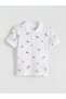 White Polo Collar Printed Boy's T-Shirt (S6)