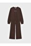 Brown Printed Girls' Sweatshirt and Sweatpants (S6)