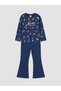 Navy Blue Printed Girls' T-Shirt and Leggings (S6)