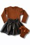 Baby Girl and Girl Leather Skirt Shoulder Ruffle Brown Badi Heart Socks Set for 6 Months to 6 Years - 3