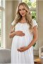 Women's Ecru Lace Summer Special Design Cotton Maternity Postpartum Nightgown - 4