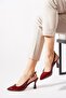 Yerve back open side buckle women's high heel shoes burgundy patent leather - 3