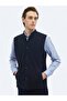 Navy Blue Regular Fit Stand Collar Casual Woven Sports Vest - 7