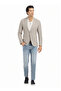 Beige Patterned Shirt Shoulder Slim Fit Cotton Blend Knitted Jacket