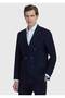 Navy Blue Solid Wool Blend Suit