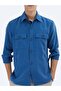 İndigo Regular Fit Dokuma Overshırt - 6
