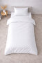 Striped Cotton Satin White Hotel Series Single Duvet Cover Set with Elastic Sheet - 2