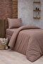Striped Cotton Saten Kahve Fitted Sheet Pcs Hotel Series Single Duvet Cover Set - 5