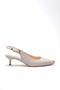 Women's Beige Wrinkled Patent Leather Metal Toe Detail 3 Centimeter Heel - 3