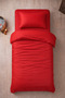 Striped Cotton Satin Red Hotel Series Single Duvet Cover Set with Elastic Sheets - 2
