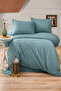 Striped Cotton Satin Petrol Hotel Series Double Duvet Cover Set with Elastic Sheets