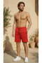 Men's Red Solid Color Two Side Pockets Medium Size Swimsuit Sea Shorts