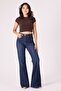 Women's Dark Blue Stonewashed Flare Jean Pants – High Waist Spanish Flare Comfort Fit Denim - 5