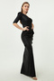 Women's Black Single Sleeve Silvery Long Evening Dress - 3