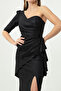 Women's Black Single Sleeve Silvery Long Evening Dress - 4
