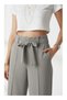 Women's High Waist Wide Leg Pants with Pockets, Elastic Waistband, and Tie-Up Fabric Trousers - 5