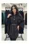Women's Black Belted Embroidered Gold Button Detailed Cashmere Cape Poncho Coat D99775 - 6