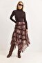 Brown women's asymmetric Lined Plaid chiffon skirt